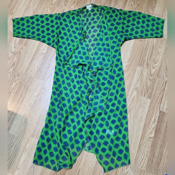 LuLaRoe Tops - 💜LuLaRoe Green & Blue Print Flowy Open Front Kimono/Duster Small